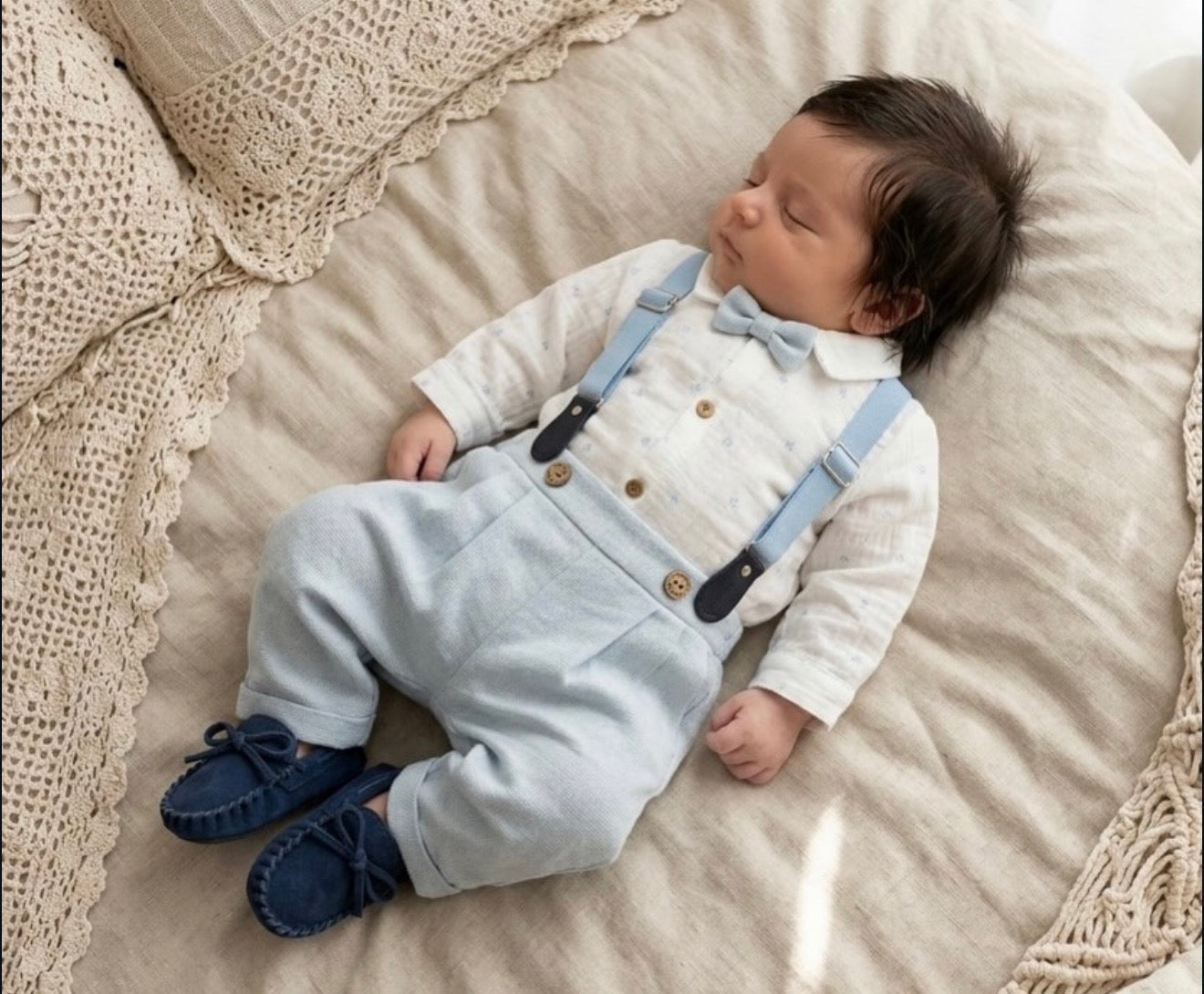 Elegantni kompletic sa tregerima i leptir mašnom